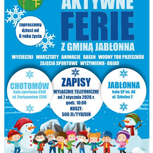 Obraz główny aktualności o tytule Aktywne Ferie z Gminą Jabłonna- zapisy od 7 stycznia 